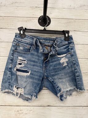American Eagle Outfitters Light Blue Distressed Jean Shorts